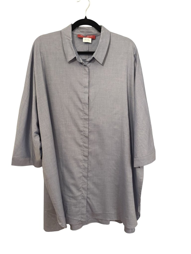 Nwt Marina Rinaldi Womens Short Sleeve Button Down Top Blue Size Us 18 $365 [Jb]